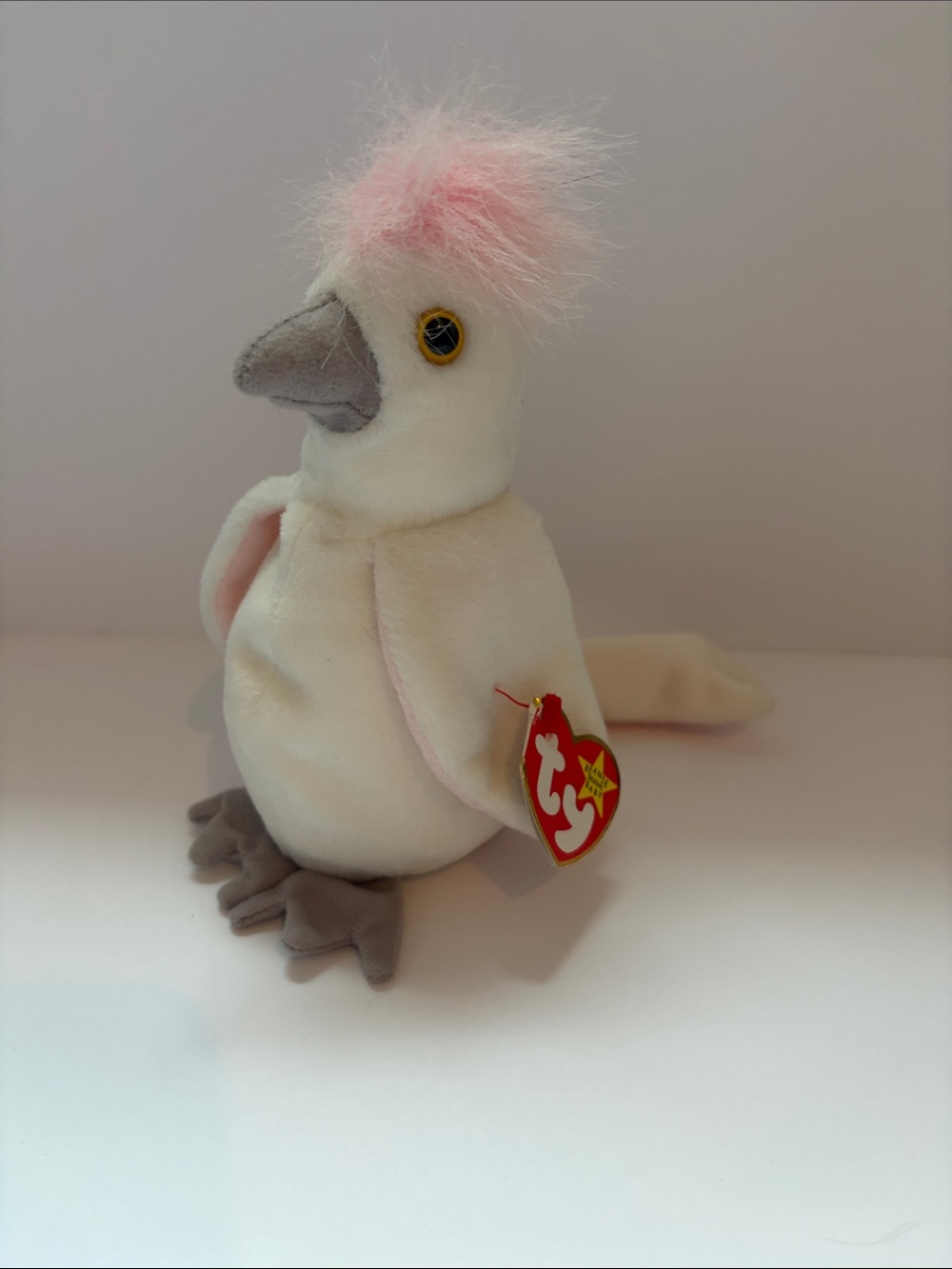 Ty White Cockatoo Plush with Pink Crest and Pale Pink Wings